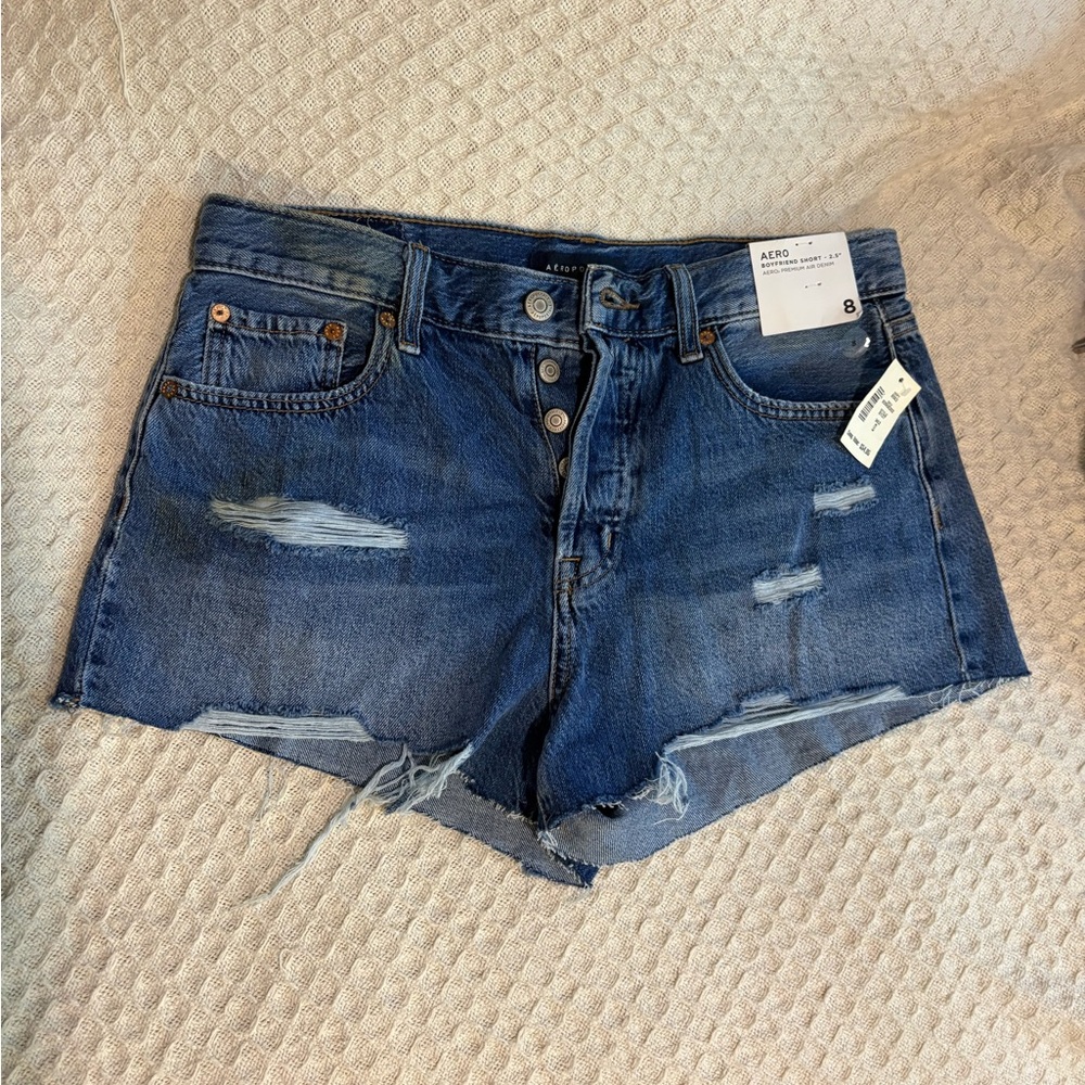 Aero Button Up Blue Jean Shorts